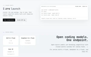 Zro (by MoonMath) homepage — screenshot of the coding AI tool, 2026-10-01
